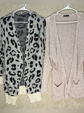 Lightweight knit cardigans small open front neutral sz 4 spring summer imperfect